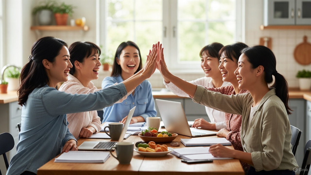 ママたちが喜び合っている様子